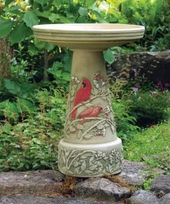 Birds Choice Hand-Crafted Cardinal Clay Birdbath