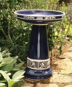Birds Choice Cobalt Blue Glazed Clay Birdbath Bird Baths
