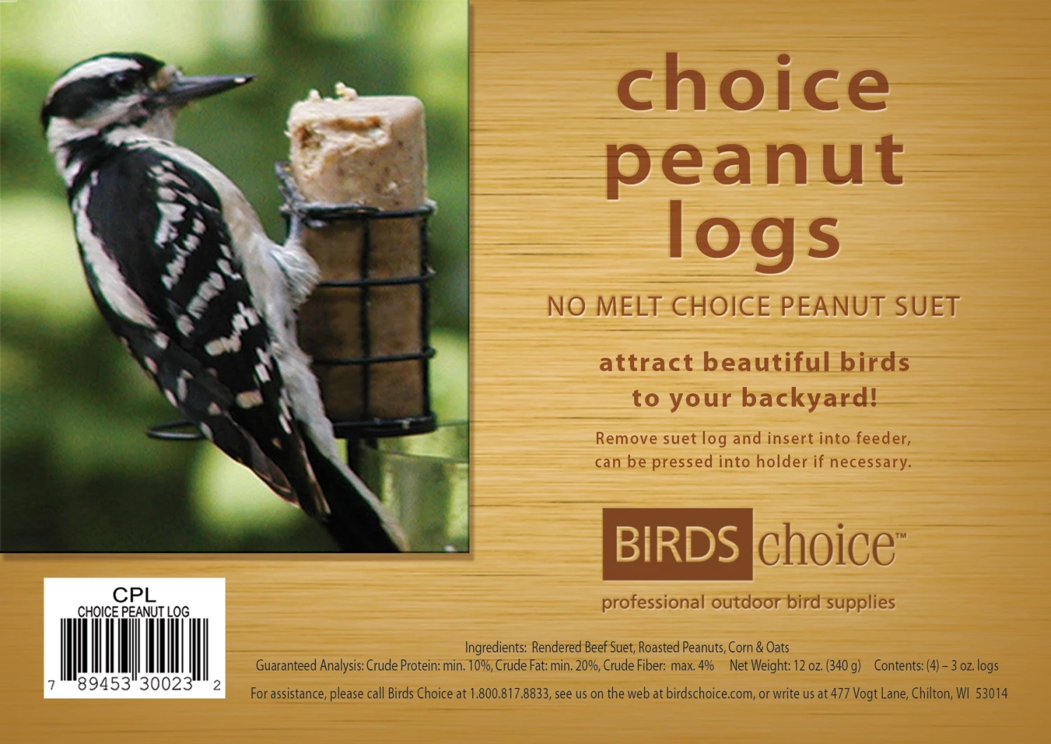 Birds Choice Peanut Suet Log - No Melt 12 Pack 1 Birds Choice Peanut Suet Log - No Melt 12 Pack